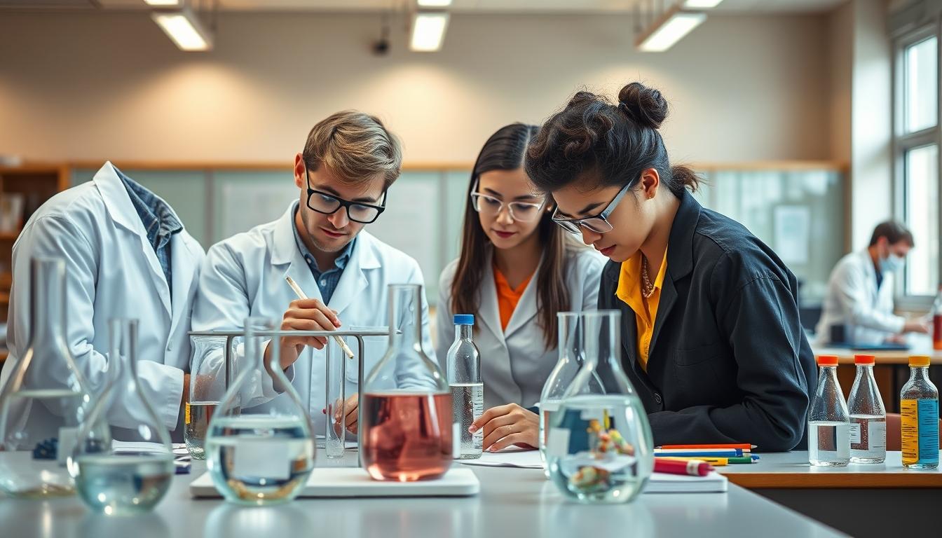 Students studying together in modern classroom